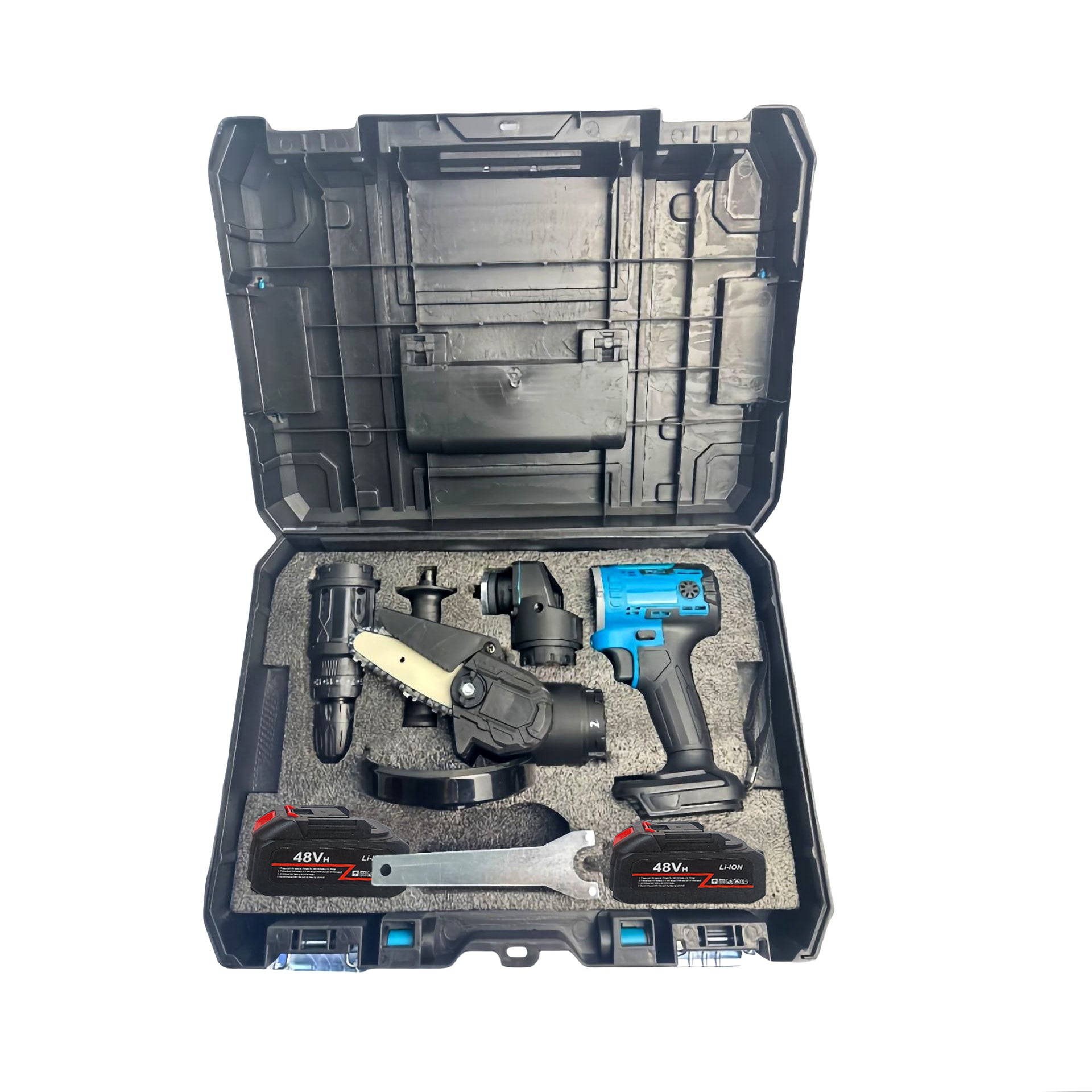 3-IN-1 Heavy Duty 48V Cordless Power Tools Combo Kit with Electric Drill, Angle Grinder & Mini Chain Saw, Fast Charger & Protective Carry Case
