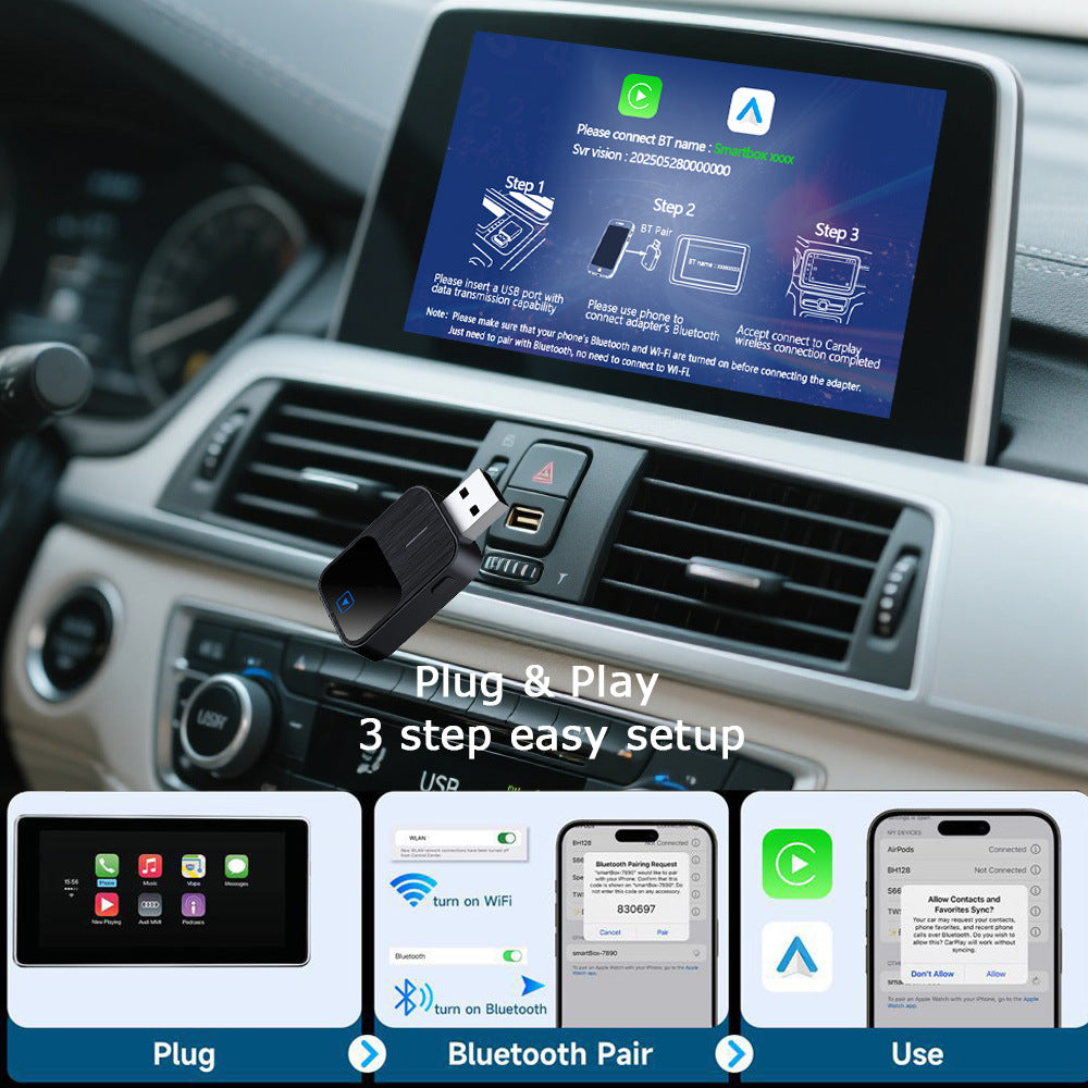 2-in-1 Wireless CarPlay & Android Auto USB Adapter with Bluetooth 5.3, Dual-Band WiFi, Voice Control & Multi-Car Compatibility – Plug & Play Smart Connection for iOS & Android Devices