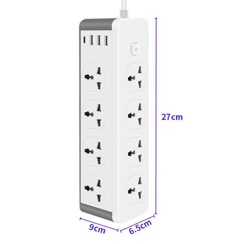 3000W Power Strip Extension with 8 Universal Outlets, 3.1A USB & Type-C Ports, Overload, Surge & Short Circuit Protection for Home & Office - 2 Metres Length