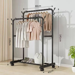 Heavy Duty Double Pole Clothes Hanger Rack with Wheels 35kg Load Capacity Adjustable Garment Organizer Stand