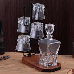 Vertical Glass Drying Stand with Wooden Tray Base, Freestanding Metal Glass Holder with Multi Hooks, Countertop Drinkware Organizer, 42 cm Height