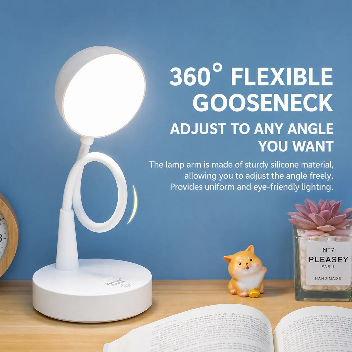 Elegant Rechargeable LED Eye Protection Desk Lamp with Touch Control, Flexible Neck & Dual Light Modes