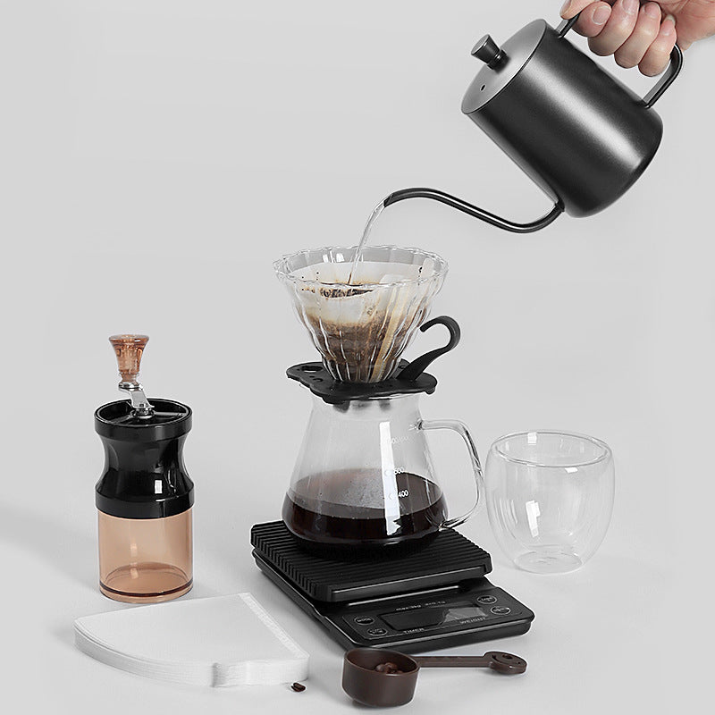 8-Piece Outdoor Hand Brewing Coffee Making Set with Elegant Leather Bag, Scale, and Coffee Utensils for Outdoor, Travel & Home