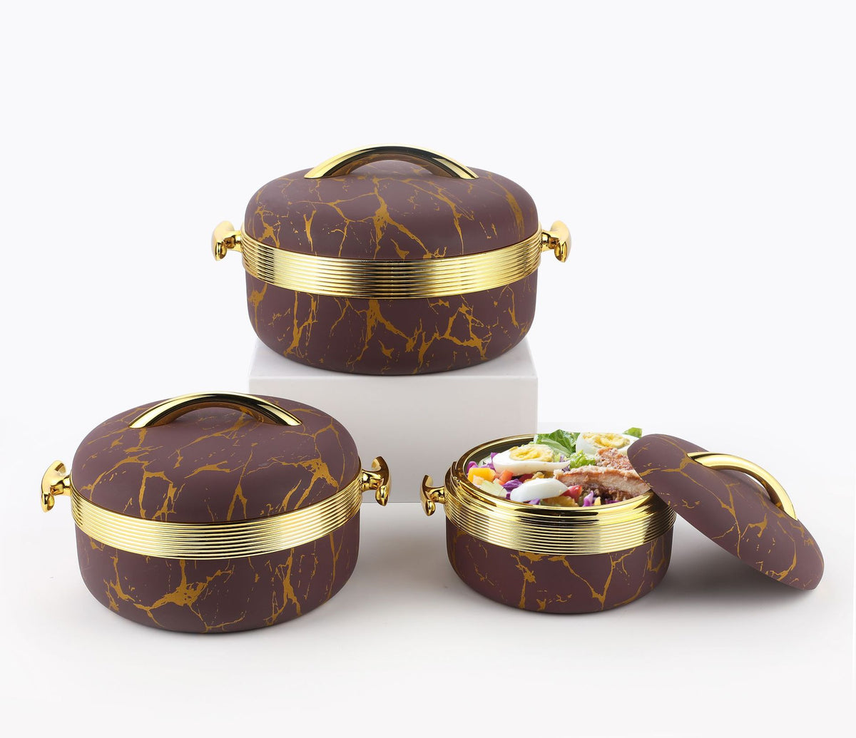 Southwest Kinpo JN212 Premium Stainless Steel 3-Piece Insulated Thermal Casserole Set, 1L + 2L + 3.5L, Up to 6 Hours Heat Retention, 6 Color Pattern Options, Fitted Lids & Carry Handles