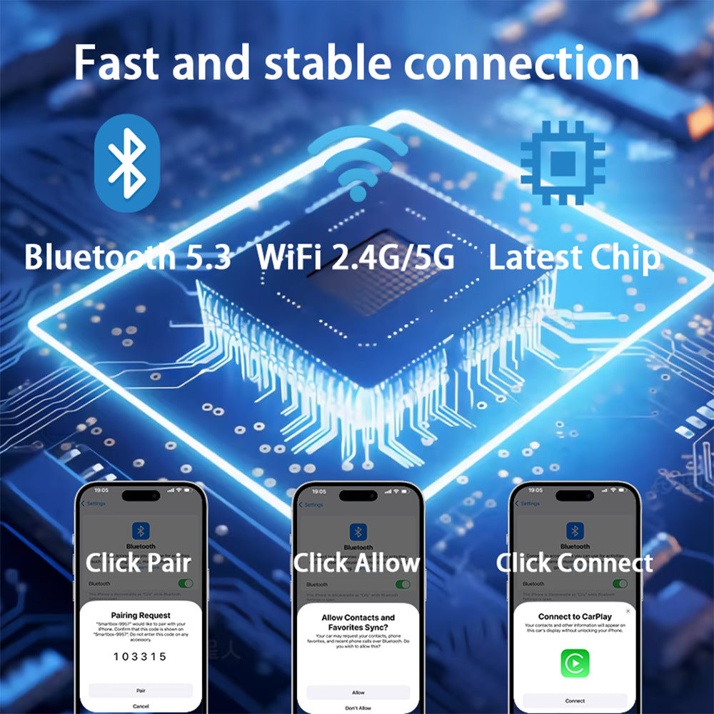2-in-1 Wireless CarPlay & Android Auto USB Adapter with Bluetooth 5.3, Dual-Band WiFi, Voice Control & Multi-Car Compatibility – Plug & Play Smart Connection for iOS & Android Devices