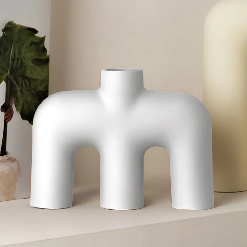 Abstract Decorative Ceramic M Shape Flower Pot Vase for Home & Living Room Décor -  14 x 19 x 4.5 CM