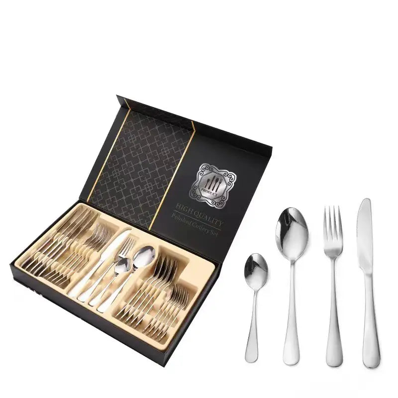 Premium 24-Piece Stainless Steel Cutlery Set with Mirror Polish, Classic Tableware Flatware Set for Home, Wedding, Restaurant, Hotel & Business Gifts