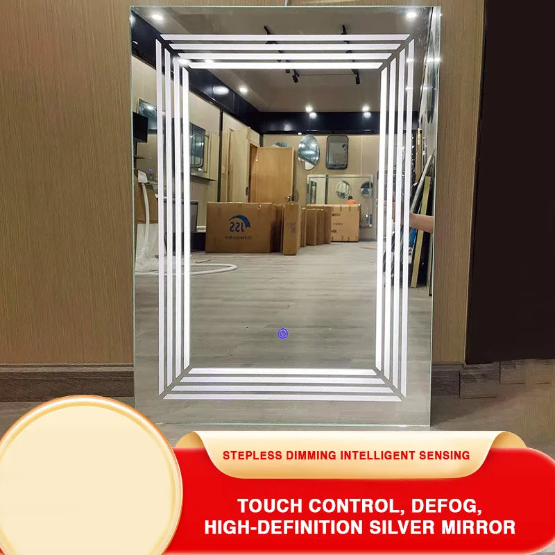 Smart Bathroom Bluetooth Speaker Vanity Mirror with Backlit LED Light, Anti-Fog, Touch Sensor, Timer - 60 x 80 cm