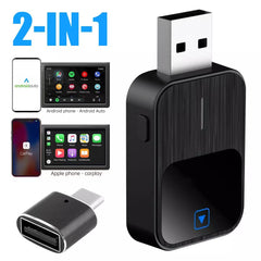 2-in-1 Wireless CarPlay & Android Auto USB Adapter with Bluetooth 5.3, Dual-Band WiFi, Voice Control & Multi-Car Compatibility – Plug & Play Smart Connection for iOS & Android Devices