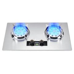 Premium Built-In Dual Burner Gas Stove 5.2kW High Power Kitchen Hob with Smart Timer Display, Thermocouple Protection, Pulse Ignition & Stainless Steel Body