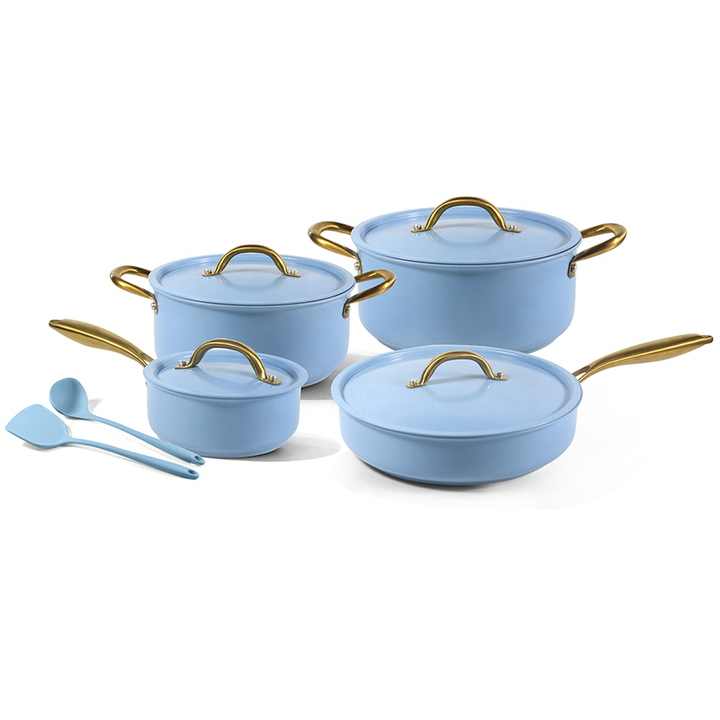 OSFE Cookware Set 10 PCS (28, 24 cm Casserole, 28 cm Pan, 18 cm  Saucepan, 2pcs Silicone Utensils)
