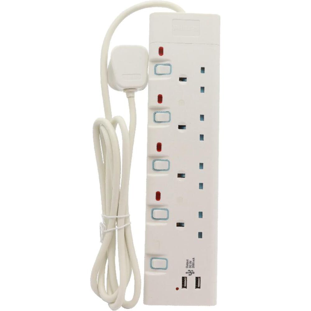 Philips Extension 4bs Outlets Indv. Switch 2m Cord