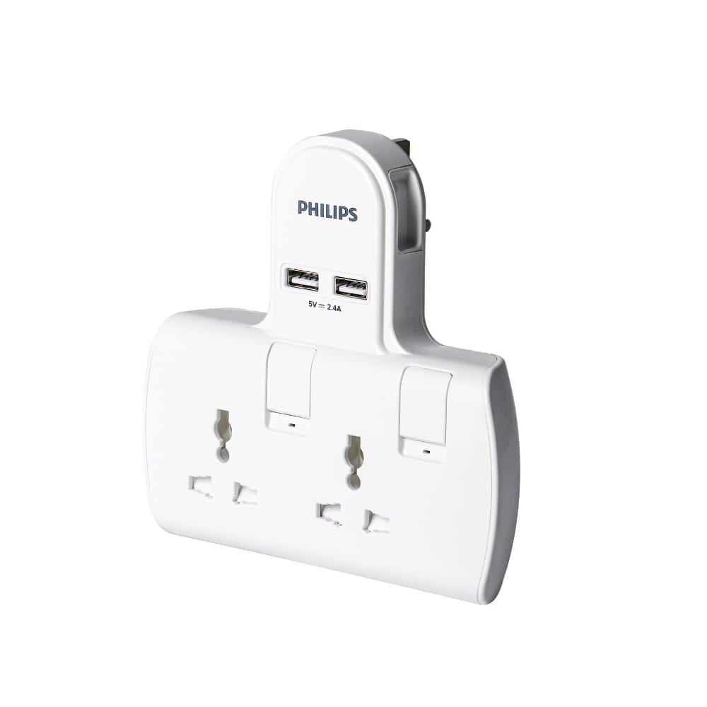 Philips Power Socket 3 Bs Fuse Plug + 2 Usb (2.4 A) With Individual Lighting Switch 13a 250v~ 3250
