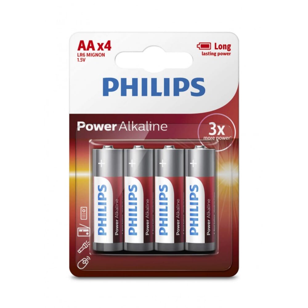 بطارية فيليبس قلوية AA بجهد 1.5 فولت، 4 قطع (LR6P4B/97)