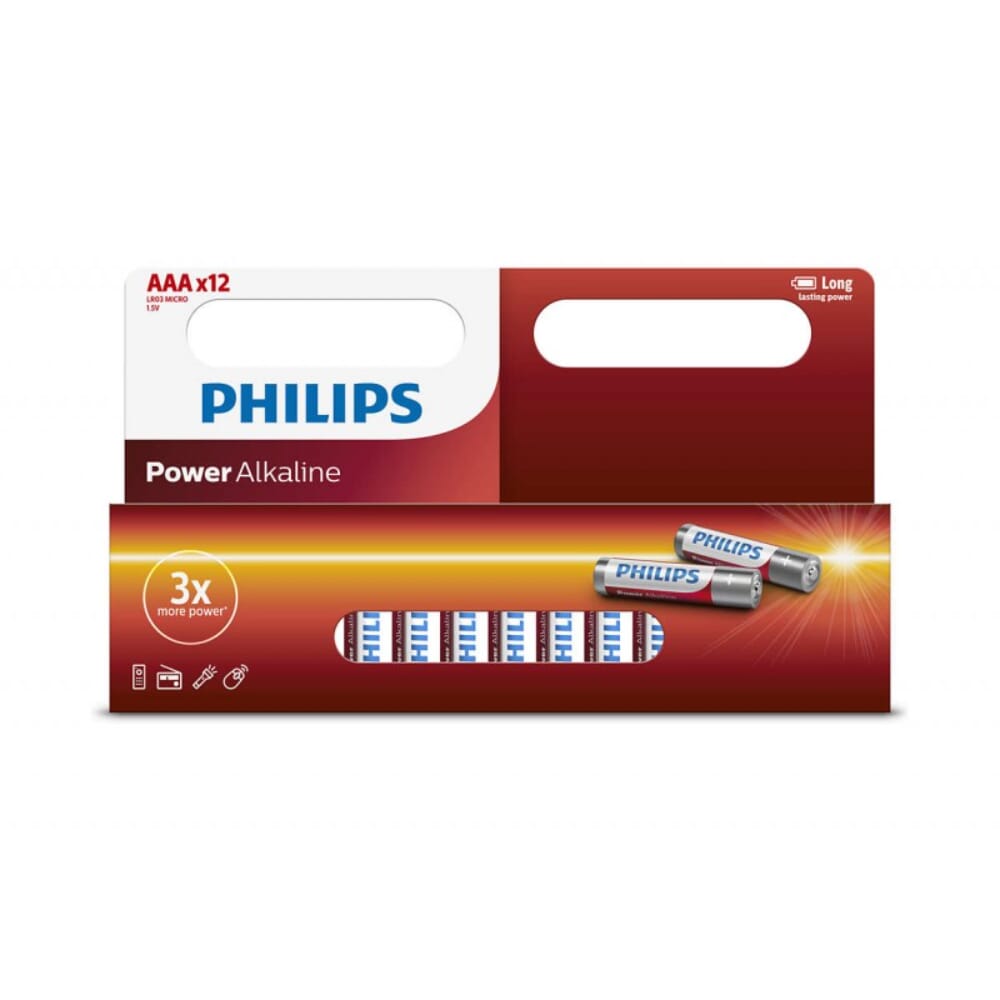 بطاريات فيليبس قلوية AAA 1.5 فولت 12 قطعة (LR03P12B/97)