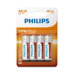 بطاريات فيليبس AA طويلة العمر من الزنك 1.5 فولت 4 قطع (R6L4B/97)