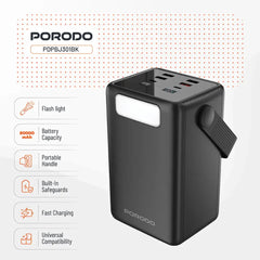 Porodo Lara 80000mAh Power Bank with Integrated Cables & Flashlight - Black