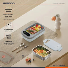 Porodo Lifestyle Heatmate Waterless Electric Lunch Box with Smart Thermostat Control – White