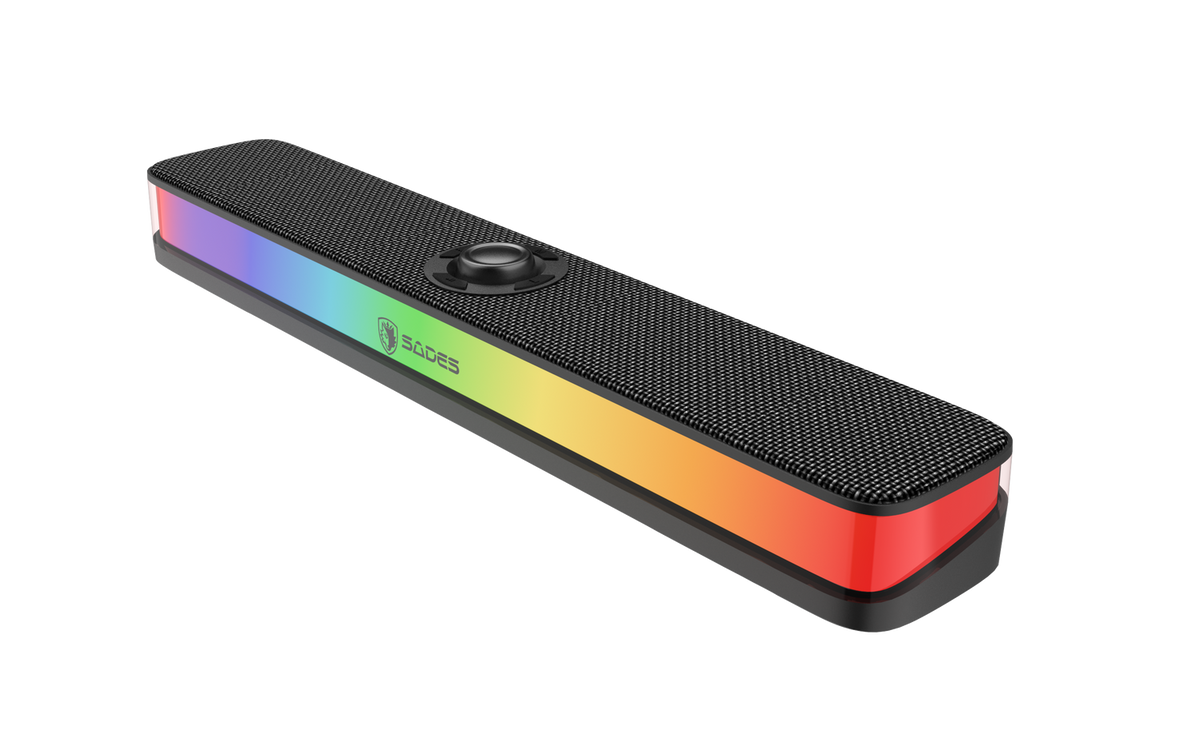 سماعة ساوند بار ساديس بوسيفولت SA-SP01-B صغيرة الحجم لسطح المكتب مع 6 أوضاع إضاءة RGB - أسود