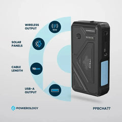 Powerology 27000mAh Solar Wireless Charging Power Bank with PD 20W Fast Charging, 15W Wireless Output and IP54 Water Resistance