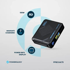 Powerology Ultra-Mini 100W MagSafe Wireless Charger Power Bank 20000mAh - Black