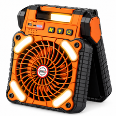 Portable Rechargeable Camping Fan with LED Light, 4 Speed Settings, 3 LED Brightness Levels, 2H/4H/8H Timer, 90° Foldable Stand & USB-C Charging