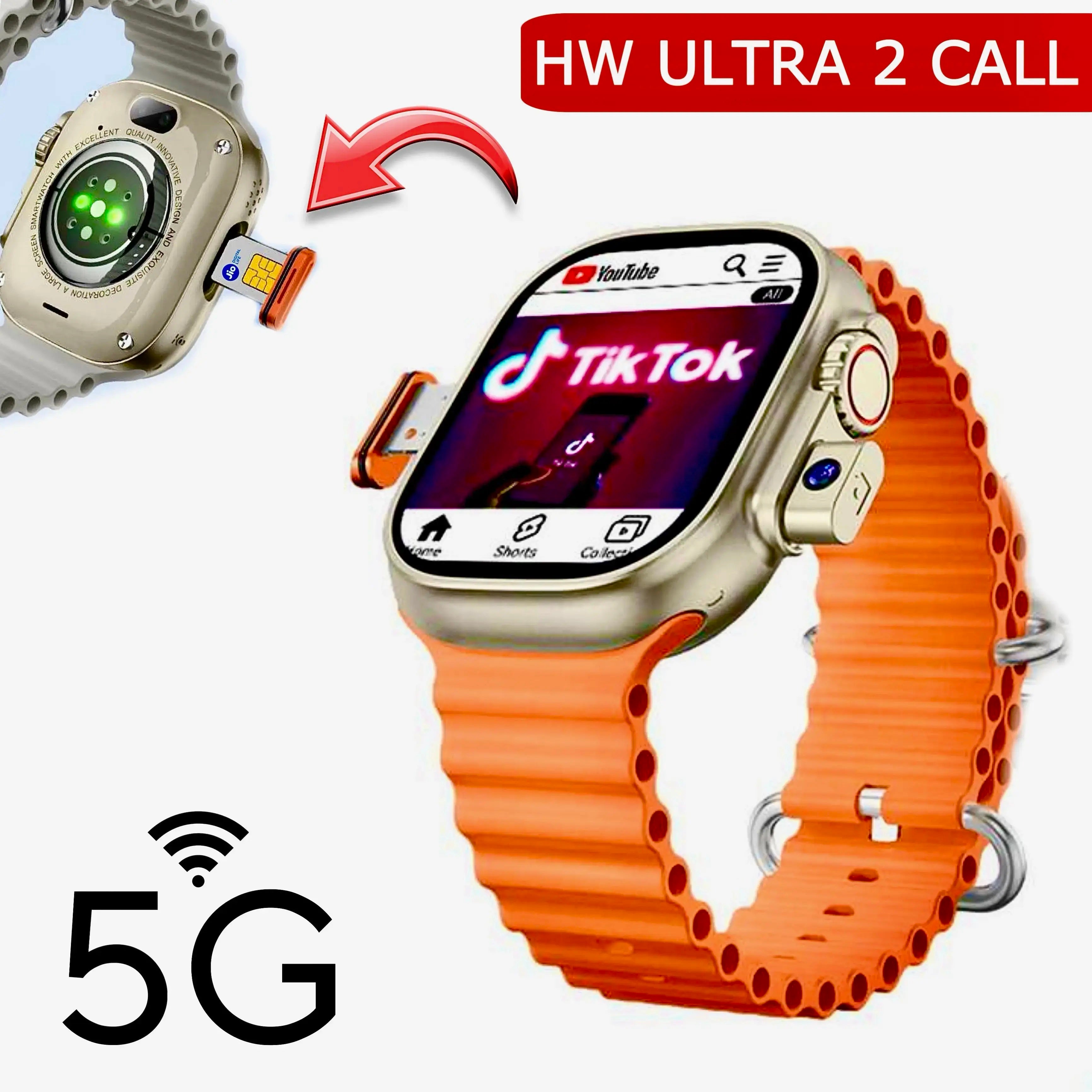 ساعة Howear HW Ultra 2 5G الذكية بنظام أندرويد مع كاميرتين، ومكالمات فيديو، وذاكرة وصول عشوائي (RAM) سعة 4 جيجابايت، وذاكرة تخزين 64 جيجابايت، ونظام تحديد المواقع العالمي (GPS) ومراقبة صحية متقدمة
