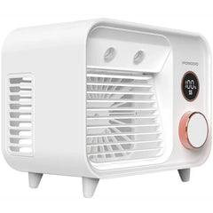 Porodo Mini Mist Fan Desktop Air Cooler with 250mL Water Tank, Smart LED Display, USB-C Rechargeable 2000mAh Battery, 5 Speed Personal Cooling Fan & LED Night Light