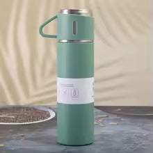500ml Stainless Steel Double Wall Vacuum Flask with 3 Cup Lids – 12 Hours Hot & Cold Insulated Bottle for Outdoor, Office & Travel Use