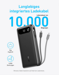 بطارية متنقلة أنكر 20000mAh 87W مع كابل USB-C مدمج - أسود