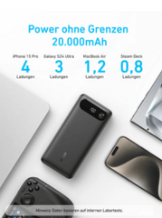 بطارية متنقلة أنكر 20000mAh 87W مع كابل USB-C مدمج - أسود