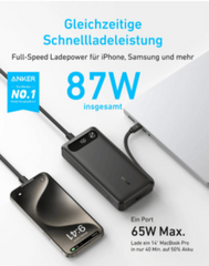 بطارية متنقلة أنكر 20000mAh 87W مع كابل USB-C مدمج - أسود