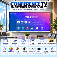 Premium 65 Inch 4K UHD Smart Interactive Display with 100-Point Touch, 48MP Camera, Wireless Casting, Digital Whiteboard, Dual Magnetic Pens & Wall Mount for Conference Rooms & Smart Classrooms