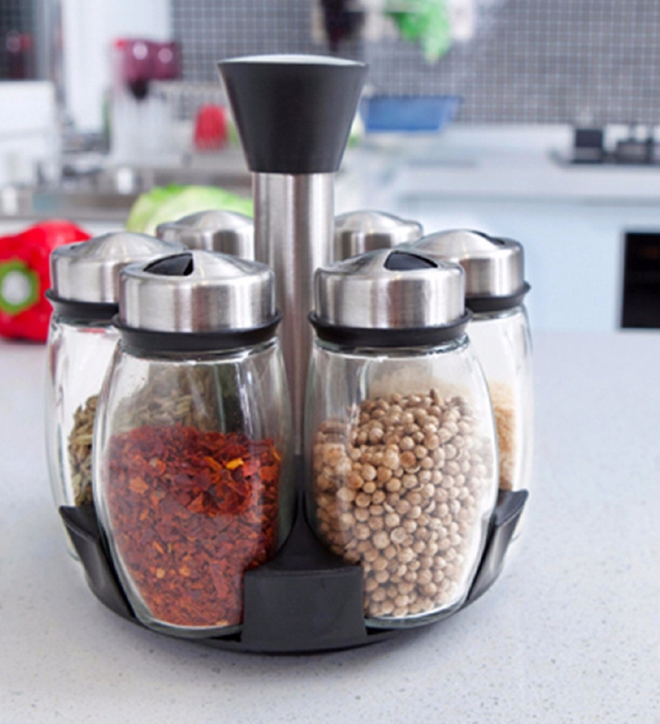 6 pcs Rotating Condiment Spice Jars Set for Kitchen