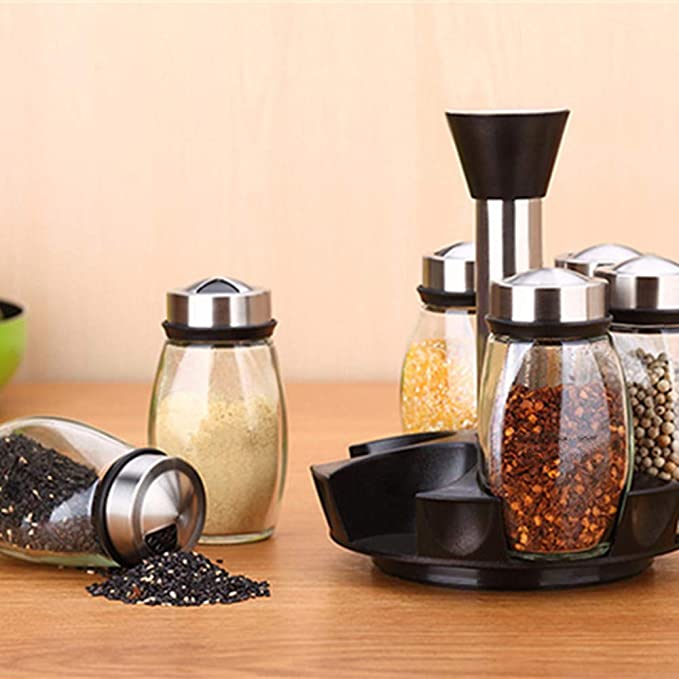6 pcs Rotating Condiment Spice Jars Set for Kitchen