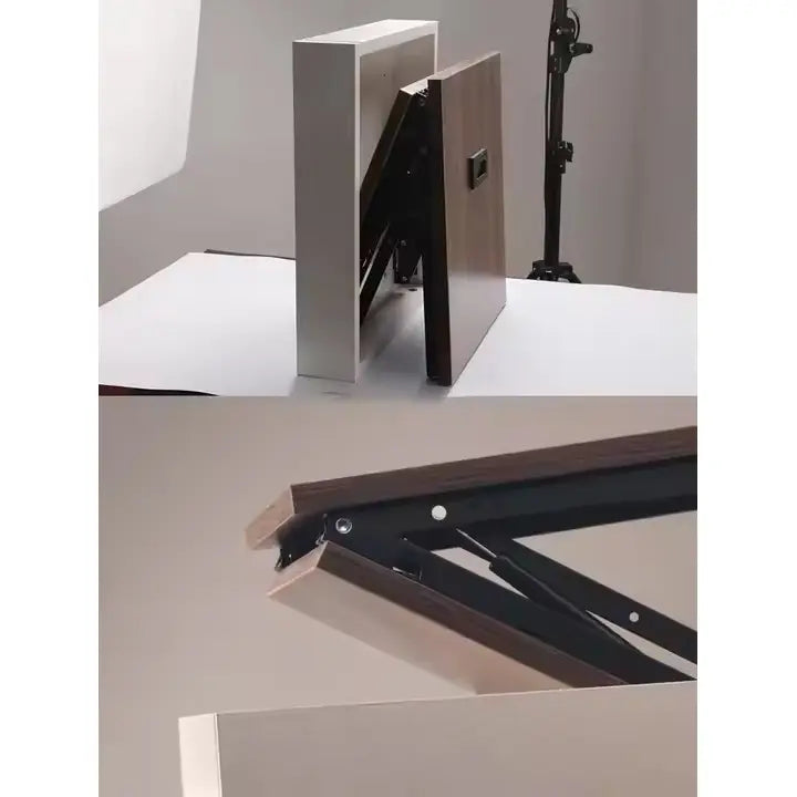 كرسي قابل للطي متعدد الأغراض يُثبّت على الحائط بلمسة نهائية خشبية - إطار أبيض - واجهة خشبية