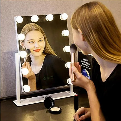 Luxury Hollywood LED Vanity Makeup Mirror 40H x 30L with Touch Sensor, 3 Color Light Modes, Adjustable Brightness & 360° Rotation for Dressing Table & Beauty Studio