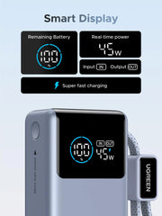 UGREEN 10000mAh 55W Nexode Pro Smart Digital Display Mini Power Bank with Build-in Type-C Cable – PB727 – 75701B – 1 Year Warranty
