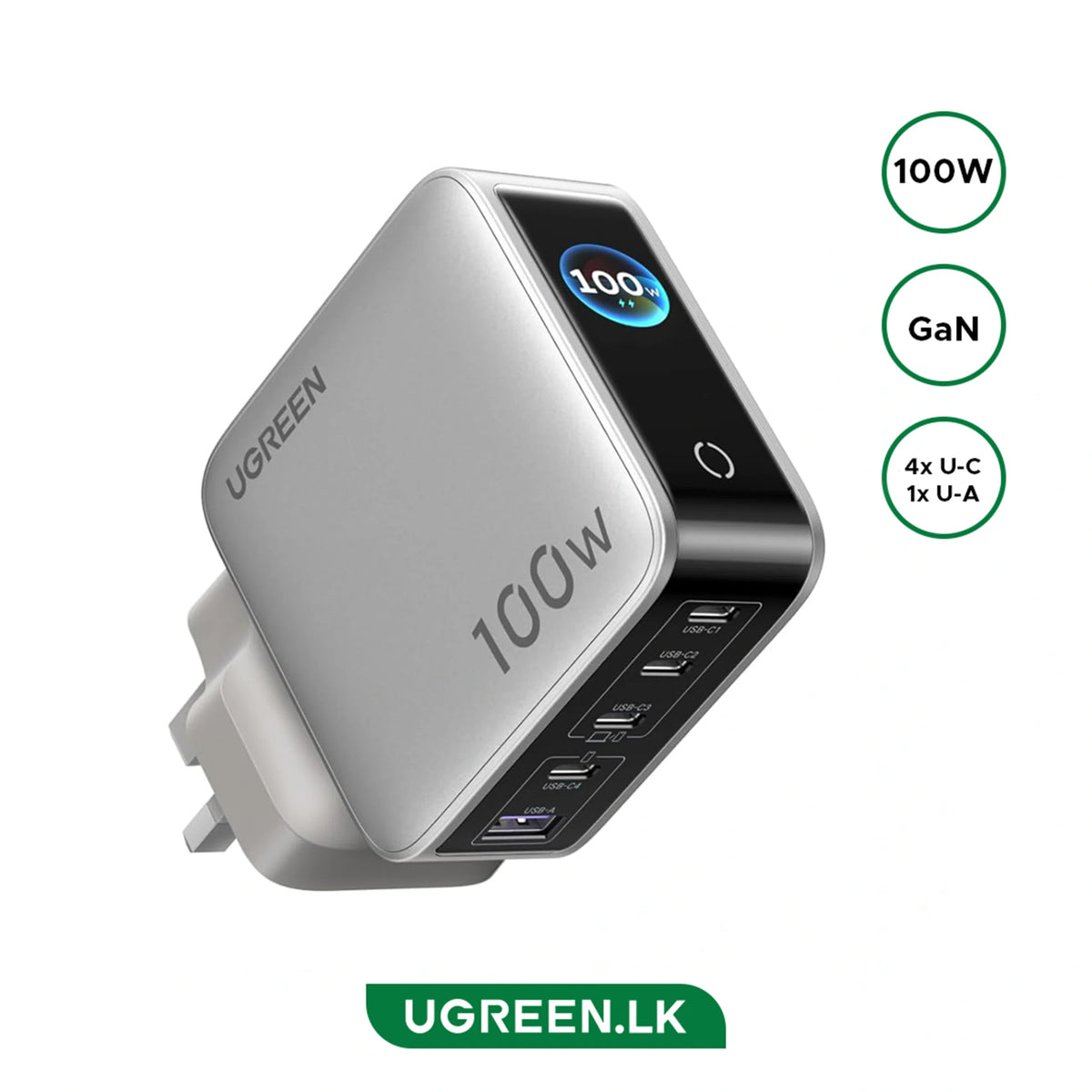 UGREEN 100W Nexode Pro 5-Port GaN Fast Charger with Smart Display UK – X773 – 65621B – 1 Year Warranty