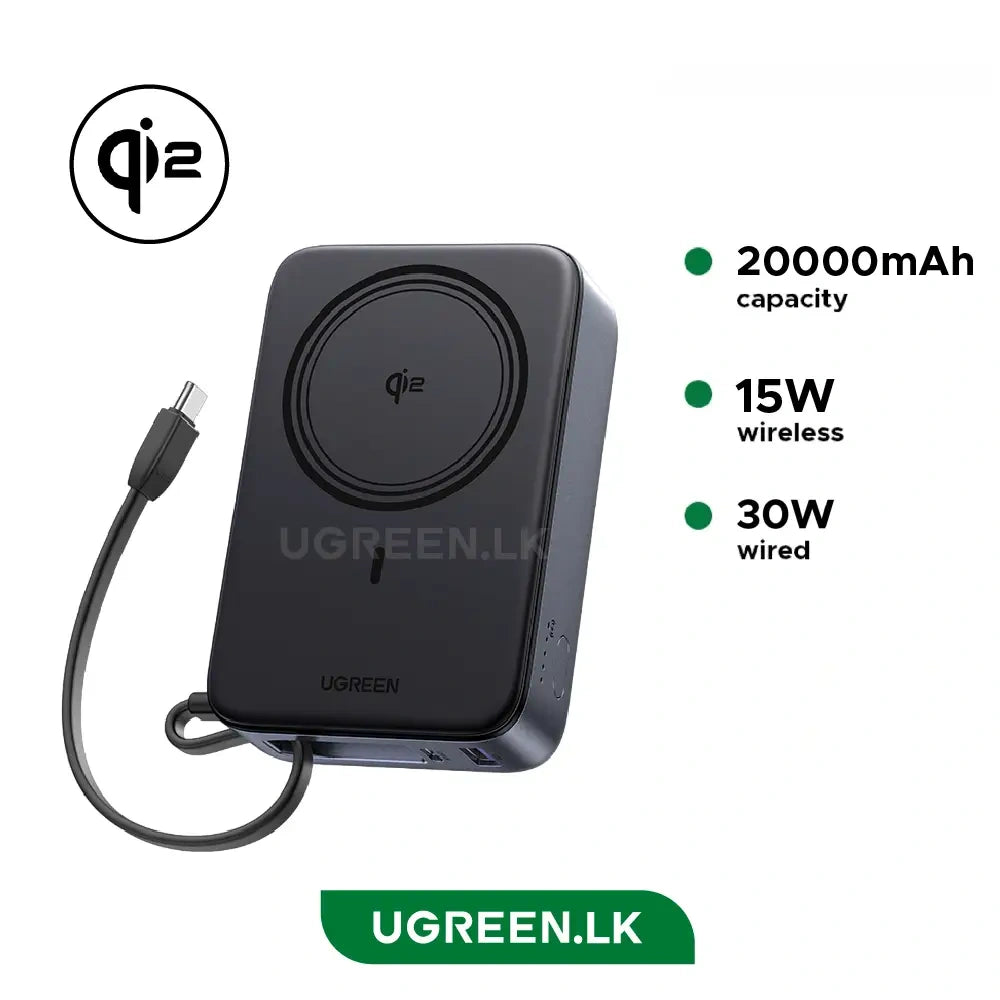 UGREEN 20000mAh 15W Qi2 Magnetic Wireless Power Bank With Type C Cable – PB567- 55450B – 1 Year Warranty