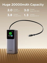 UGREEN 20000mAh 165W Nexode Smart Display Power Bank with Retractable Cable ( CCC version) – PB726 – 95670B – 1 Year Warranty