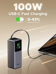 UGREEN 20000mAh 165W Nexode Smart Display Power Bank with Retractable Cable ( CCC version) – PB726 – 95670B – 1 Year Warranty