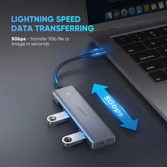 UGREEN 4-Port USB3.0 Hub with USB-C Power Supply - Grey