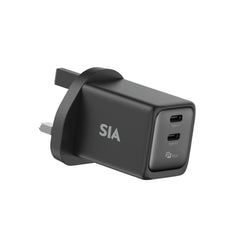 SIA WALL CHARGER GAN PD/PPS 45W DUAL TYPE-C PORT BLACK-GRAY UK SIVB45WUK2C-BKG