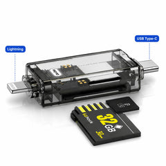 Go-Des GD-DK007 4-in-1 Transparent USB Card Reader for SD, TF & Micro SD Memory Cards