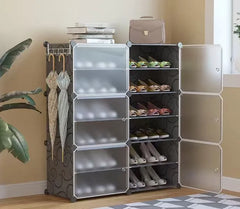 6-Layer Portable Plastic Shoe Storage Cabinet Waterproof Foldable Dustproof Shoe Rack Organizer with Hooks for Home Living Room - 85 x 31 x 96 CM