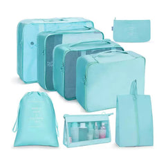 8-Piece Travel Luggage Organizer Packing Cube Set with Waterproof Polyester, Breathable Mesh, Shoe Bag, Underwear Bag, Laundry Bag & Wash Bag