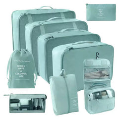 9-Piece Travel Packing Organizer Set with 3 Mesh Compression Packing Cubes, Shoe Bag, Underwear Bag, Hanging Toiletry Organizer, Cosmetic Pouch & Accessory Bag