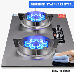 Premium Built-In Dual Burner Gas Stove 5.2kW High Power Kitchen Hob with Smart Timer Display, Thermocouple Protection, Pulse Ignition & Stainless Steel Body