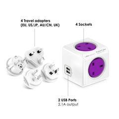 Allocacoc PowerCube Rewirable USB 4X Plug UK Compact Power Extension Cube With Dual USB Ports - 1850-UKRU4P
